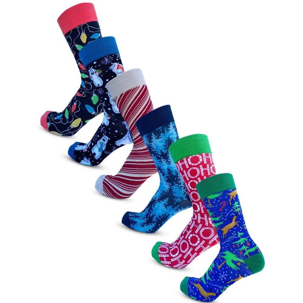 6 Pack Men's Christmas Crew Heigh Dress Socks Winter B1509 New NWB